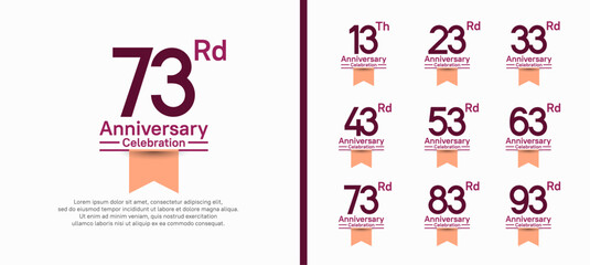 set of anniversary logo style with pink ribbon. vector design purple color for celebration
