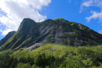 北アルプス、横尾谷から望む屏風岩