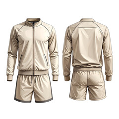 Men’s Running and Jogging Outfit Technical Drawing — Flat Sketch of Tracksuit, Shorts, and Jacket in Front and Back Views