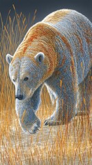 Glowing bioluminescent polar bear mutant arctic wilderness fantasy illustration nighttime environment magical viewpoint