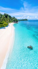 Soothing waves lapping tropical beach aerial view coastal paradise bird's eye perspective turquoise waters