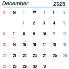 December 2026 Monthly Calendar