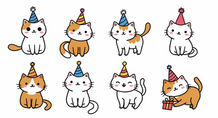 Fototapeta premium Party cats with hats and gifts