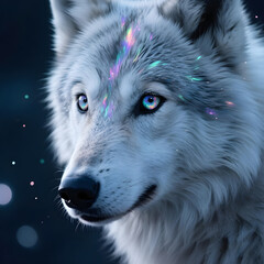 A close-up portrait of a majestic gray wolf (Canis lupus) with piercing eyes in the winter snow, wolf wallpaper