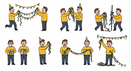 Party decorations and people hanging streamers