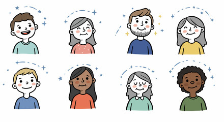 Happy people faces with sparkling aura