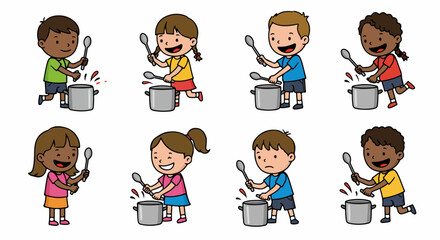 Children playing pots and spoons musical game