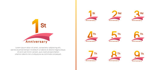 set of anniversary logo style pink ribbon. vector design orange color for celebration