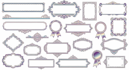 Collection of ornate decorative frames and borders with floral elements isolated on white background