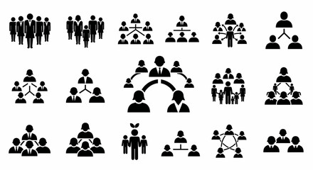 Fototapeta premium Set of black and white icons representing organizational charts and team structures