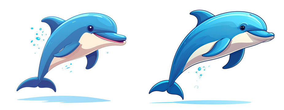 Set of Energetic Dolphin Jumping in Air