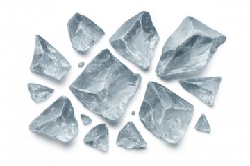 Ice chunks flying and floating, crisp frozen clear water pieces, winter holiday beverage refreshment