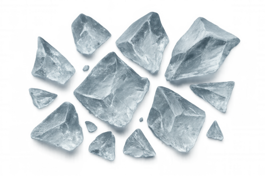 Ice chunks flying and floating, crisp frozen clear water pieces, winter holiday beverage refreshment