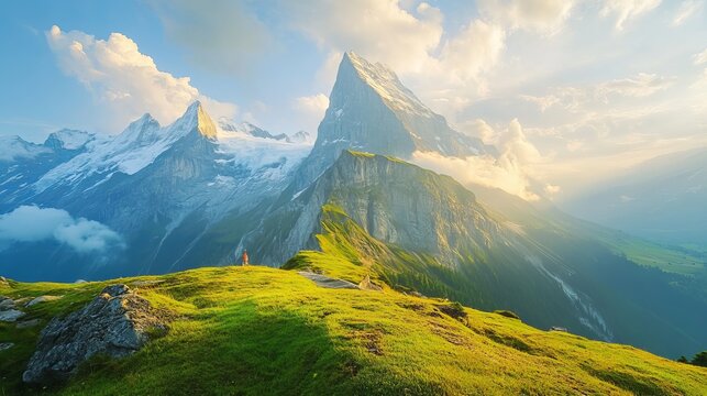 Panoramic scenic mountain landscape in the majestic swiss alps, switzerland - Powered by Adobe
