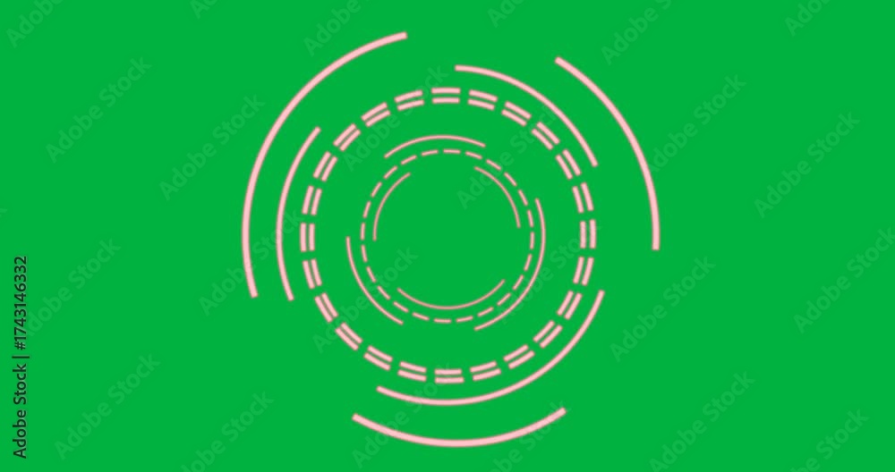 Wall mural animation of pink circular digital interface spinning over transparent background