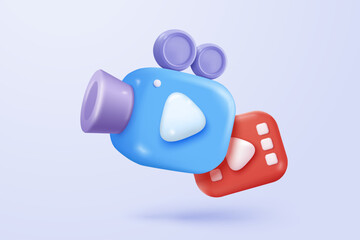 3d media file management concept. Searching image and video files in database. Document management soft, document flow app, compound docs concept. 3d magnifying icon vector rendering illustration