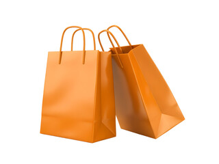 Two 3D rendered orange shopping bags representing retail, commerce, and consumer purchases isolated on transparent background