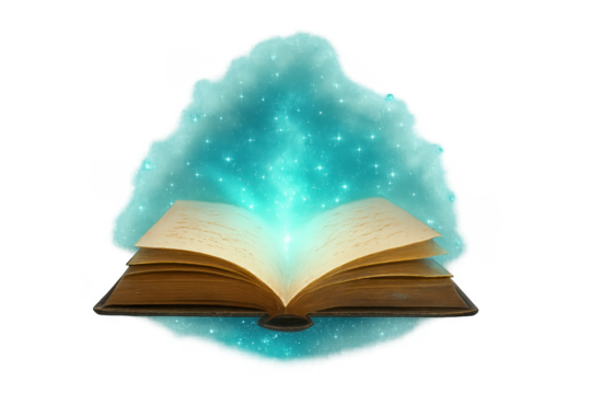 Open book glowing magic light releasing stars - Powered by Adobe