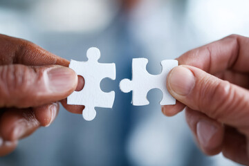 Hands connecting puzzle pieces, representing teamwork and cooperation