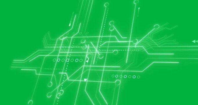 Animation of green computer circuit elements on transparent background