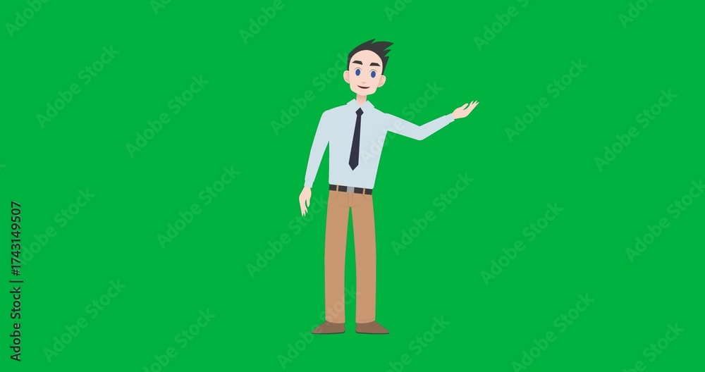 Poster animation of caucasian businessman talking and pointing on transparent background