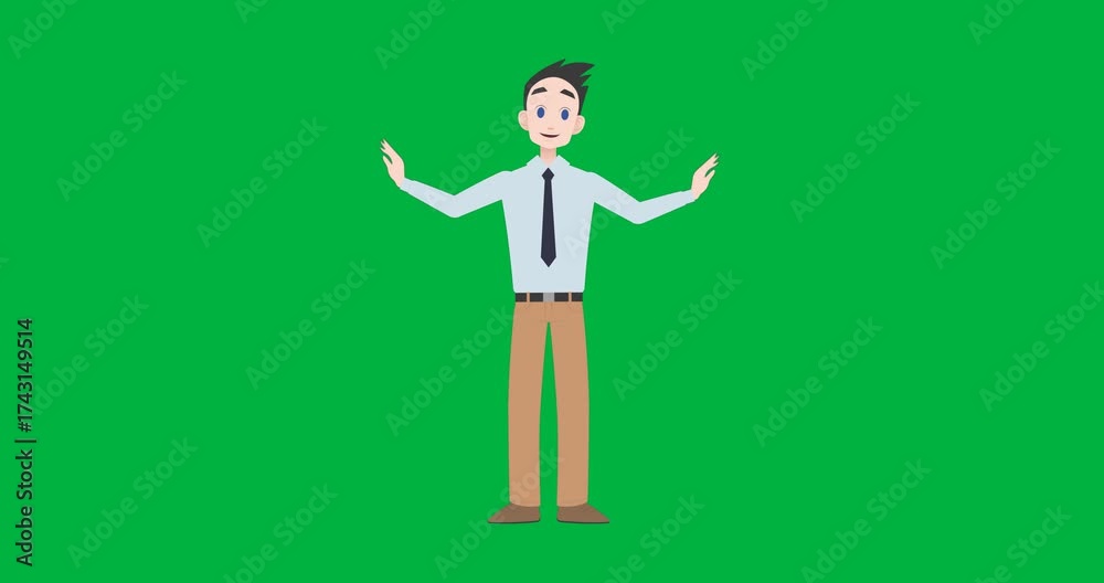 Poster animation of caucasian businessman talking and pointing on transparent background