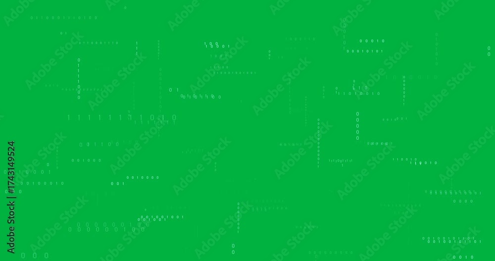 Wall mural animation of binary coding and data processing moving over transparent background