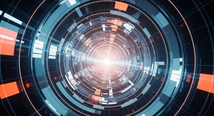 Dynamic abstract tunnel with glowing light, futuristic digital motion