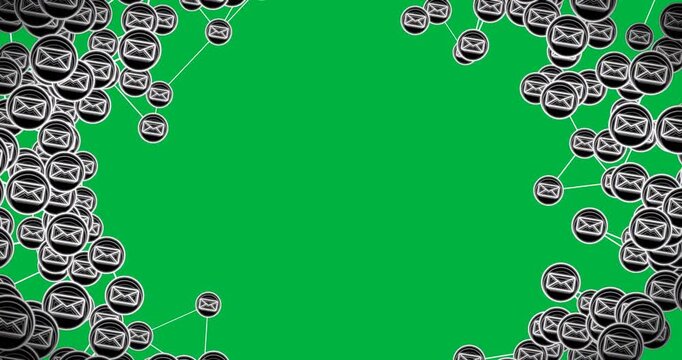 Animation of multiple email envelope digital icons with copy space over transparent background