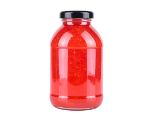 Plastic Bottle of Strawberry Glaze Isolated on White