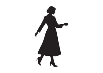 Vector art of elegant woman in dress walking, black silhouette