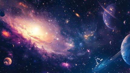 49.Vector Illustration of Space, Cosmonaut, and Galaxy for Poster, Banner, or Background