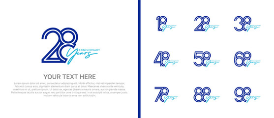 logo anniversary set. purple color with blue handwriting on white background for special event