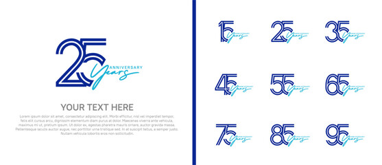 logo anniversary set. purple color with blue handwriting on white background for special event