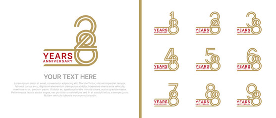 logo anniversary set. red and brown color on white background for special event
