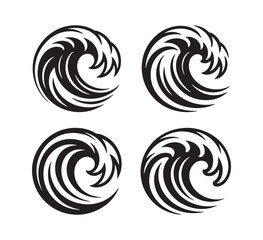 Swirling Wave Crests Abstract Circular Motif Variations