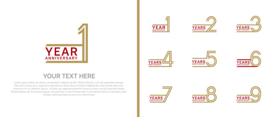 logo anniversary set. red and brown color on white background for special event