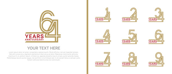 logo anniversary set. red and brown color on white background for special event