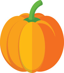 Bright orange pumpkin with green stem isolated on white background
