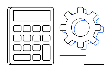 Calculator and gear representing calculation, analysis, efficiency, and systems. Ideal for automation, technology, operations, engineering, productivity financial planning simple flat metaphor