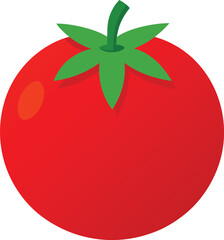 Bright red tomato with green stem and leaves isolated on white