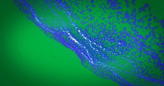 Animation of glowing blue to green digital mesh waving on transparent background