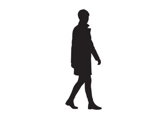 Vector art of silhouette of a man walking in a coat