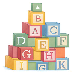 Colorful alphabet blocks stacked in a pyramid shape
