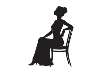 Vector art of silhouette of a woman in evening dress sitting
