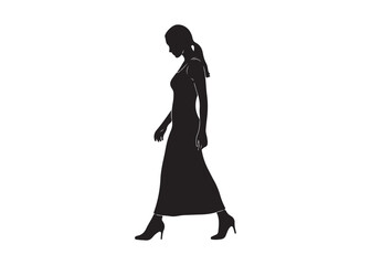 Vector art of silhouette of a woman in a dress walking