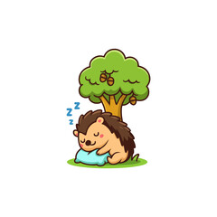 Cute hedgehog sleeping peacefully under a tree