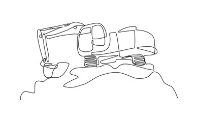Continuous line drawing of excavator earth mover soil digger industry construction machinery. Sketch drawing editable stroke vector illustration
