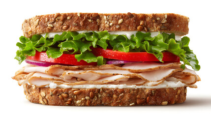 Whole grain turkey lettuce tomato onion sandwich seeded bread deli meat fresh healthy lunch