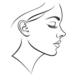 Elegant minimalist line art drawing of a woman s profile with closed eyes and flowing hair conveying serenity and beauty